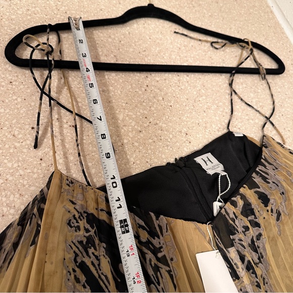 Halston Heritage Starburst Black & Gold Pleated Mini Dress Ajustable Straps L - Picture 13 of 17